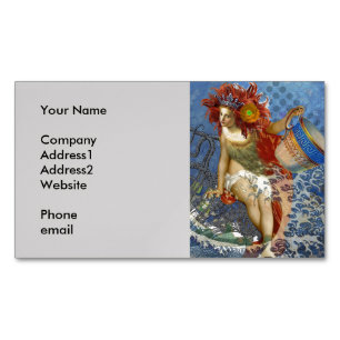 Tarjeta De Visita Magnética Sirena Acuario Arte Azul Gótico