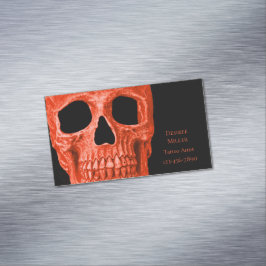 Tarjeta De Visita Magnética Skull Head Gothic Neon Orange Black Tattoo Shop