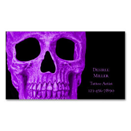 Tarjeta De Visita Magnética Skull Head Gothic Neon Purple Black Tattoo Shop