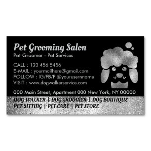 Tarjeta De Visita Magnética Spa Dog Grooming Salon con baño de plata