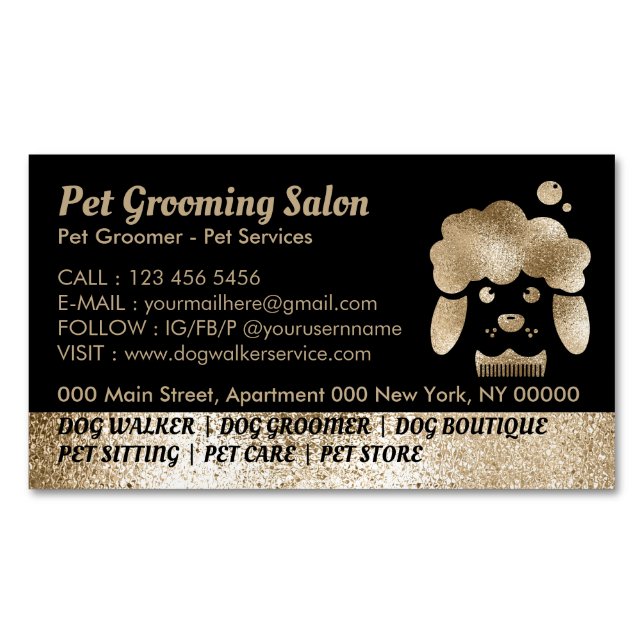 Tarjeta De Visita Magnética Spa Dog Grooming Salon Gold (Anverso)