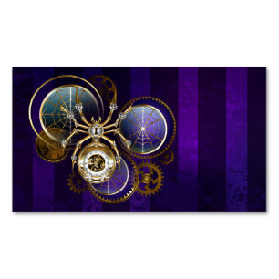 Tarjeta De Visita Magnética Spider Steampunk sobre fondo morado