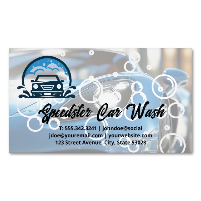 Tarjeta De Visita Magnética Sports Car | Auto Wash Clean Detailing (Anverso)