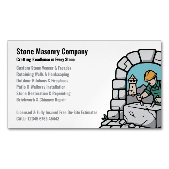 Tarjeta De Visita Magnética Stone Masonry Company Services Logo (Anverso)