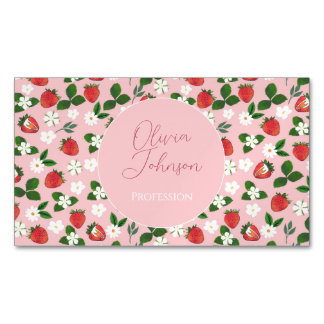 Tarjeta De Visita Magnética Sweet Strawberries Flowers Watercolor Floral