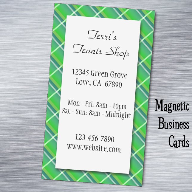 Tarjeta De Visita Magnética Tarjeta Magnética de Negocio Pequeña Personalizada (Green plaid business cards)