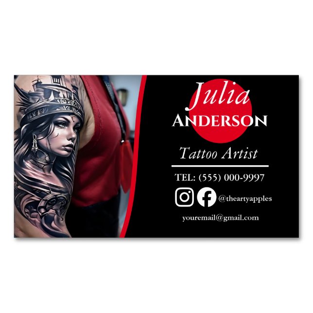 Tarjeta De Visita Magnética Tatuaje moderno Artista Business (Anverso)