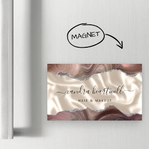 Tarjeta De Visita Magnética Taupe Agate Silver Purpurina Luxury