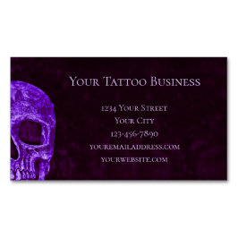 Tarjeta De Visita Magnética Tienda de tatuajes de cráneo gótico morado de borg