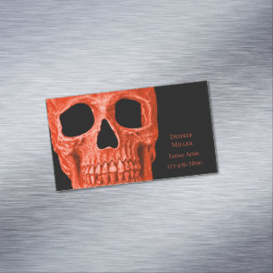 Tarjeta De Visita Magnética Tienda de tatuajes Skull Head Gothic Neon Naranja 