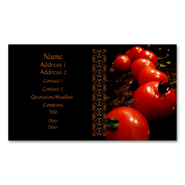 Tarjeta De Visita Magnética Tomate rojo Brown negro elegante (Anverso)