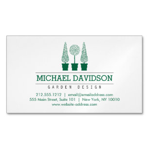 Tarjeta De Visita Magnética Topiary Trio Gardener Paisaje Verde Oscuro