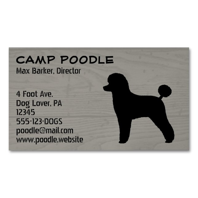Tarjeta De Visita Magnética Toy Poodle Dog Silhouette Faux Wood Style (Anverso)
