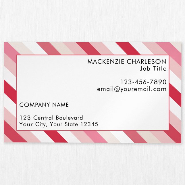Tarjeta De Visita Magnética Trazo de caramelo rosa (Pink diagonal candy striped modern business card magnet)