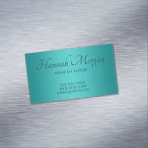 Tarjeta De Visita Magnética Turquesa Ombre Turquesa Medio Elegante Script