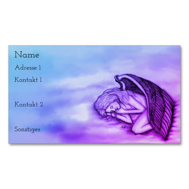 Tarjeta De Visita Magnética Un ángel dormido en las nubes celestiales rosa azu (Anverso)