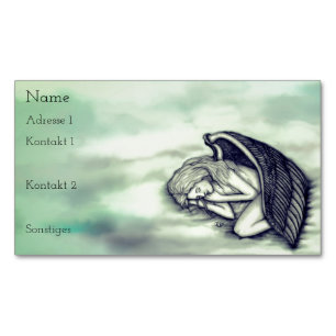 Tarjeta De Visita Magnética Un ángel durmiente en las nubes del cielo en verde