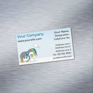 Tarjeta De Visita Magnética Un pingüino con una bola de nieve