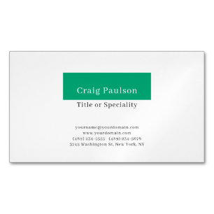 Tarjeta De Visita Magnética Verde Azul Blanco Minimalista Moderno Simple