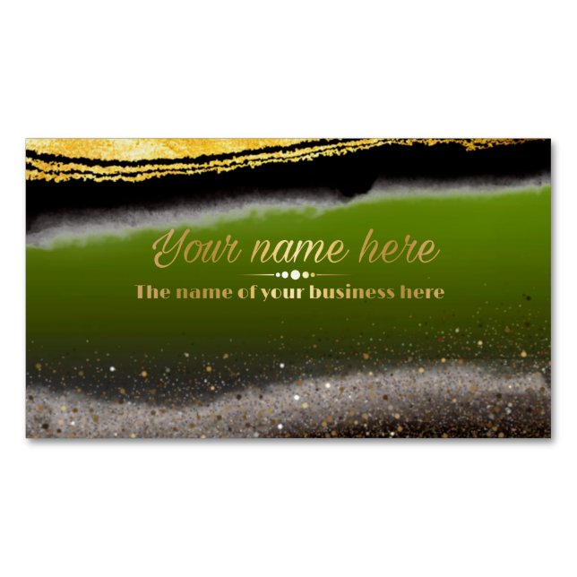 Tarjeta De Visita Magnética  verde pistacho con purpurina (Anverso)