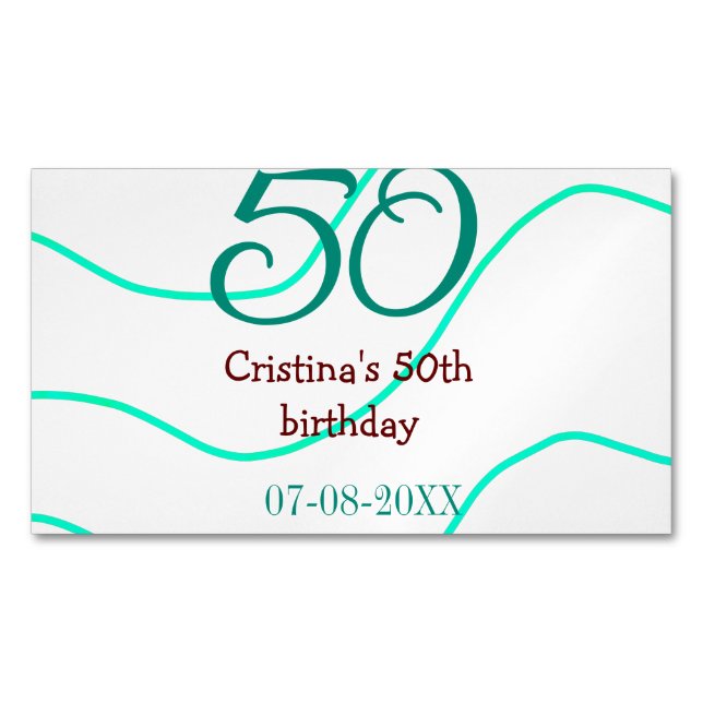 Tarjeta De Visita Magnética Verde rojo 50 cumpleaños fecha de añadir nombre p (Anverso)