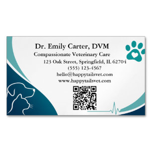 Tarjeta De Visita Magnética Veterinaria Moderna con Código QR
