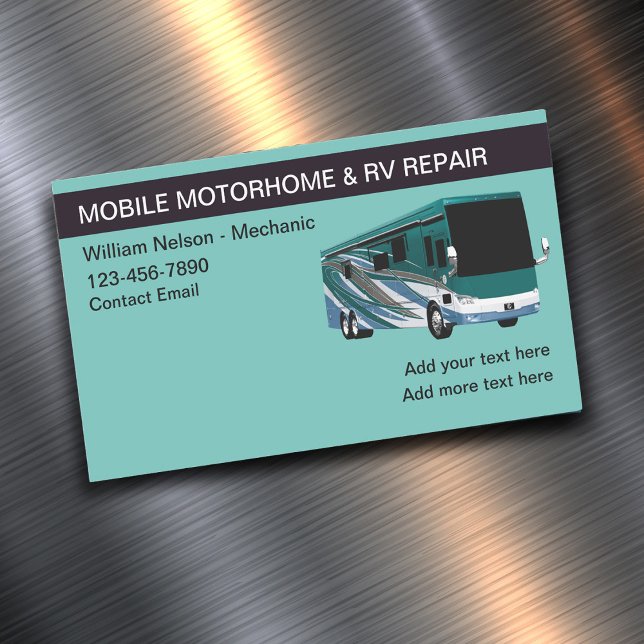 Tarjeta De Visita Magnética Viajes recreativos para autocaravanas (motorhome and rv repair mechanic magnetic business cards)