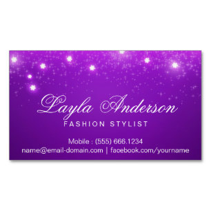 Tarjeta De Visita Magnética Violet Purple Glam Starry Sparkles