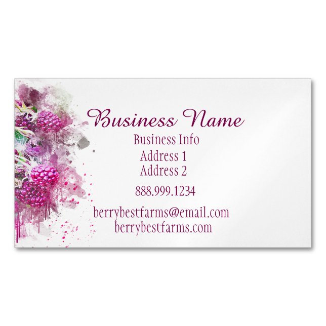 Tarjeta De Visita Magnética Watercolor Berries Business Name (Anverso)