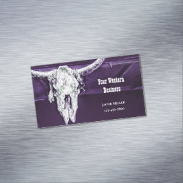 Tarjeta De Visita Magnética Western Country Purple White Rustic Bull Cow Skull