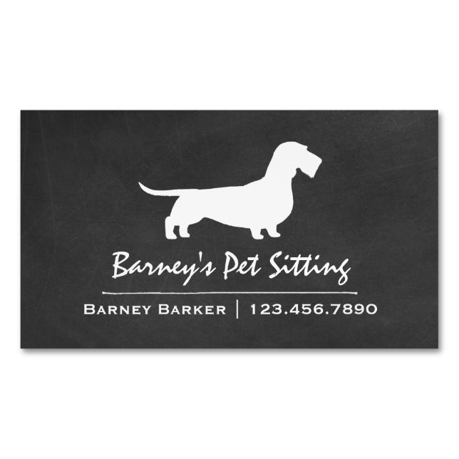 Tarjeta De Visita Magnética Wire Haired Dachshund Silhouette Chalkboard Style (Anverso)