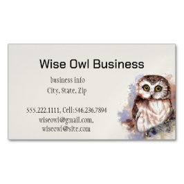 Tarjeta De Visita Magnética Wise Owl Watercolor Bird Logotipo Personalizado Bu