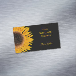 Tarjeta De Visita Magnética Yellow Sunflower Black Background Country Rustic