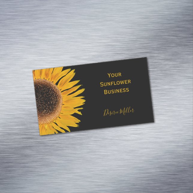 Tarjeta De Visita Magnética Yellow Sunflower Black Background Country Rustic (In Situ)