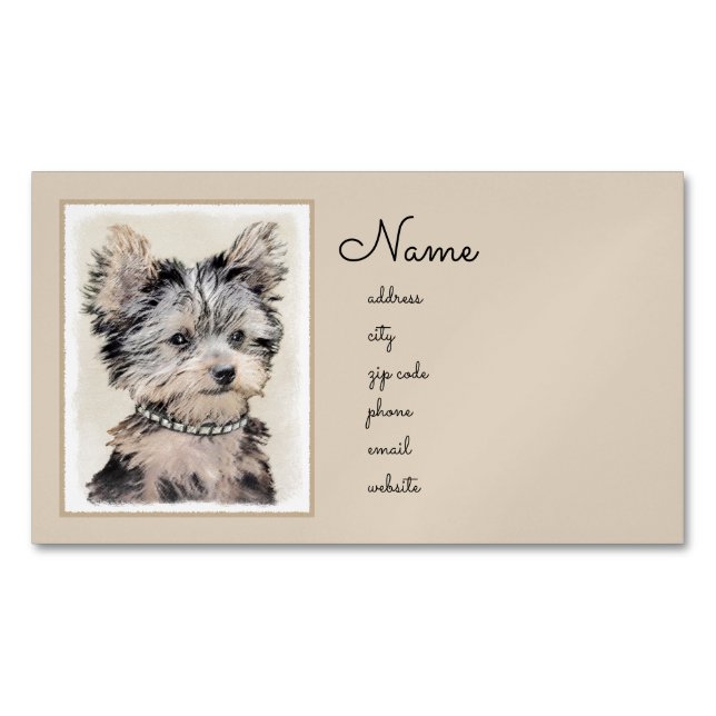 Tarjeta De Visita Magnética Yorkshire Terrier Puppy Pintando Arte Original De  (Anverso)