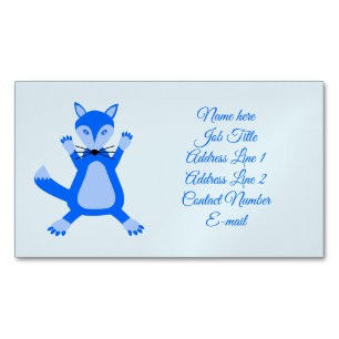 Tarjeta De Visita Magnética Zorro Niño Bebé Azul Lindo Personalizado