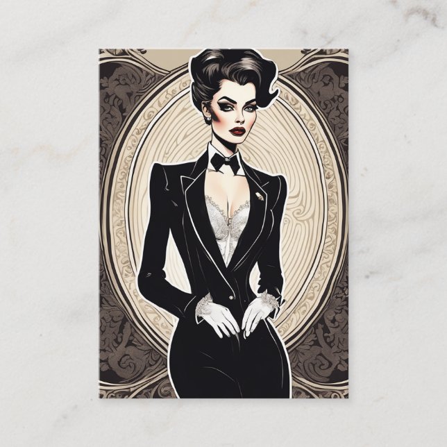 Tarjeta De Visita Magnífica diva vestida con el esmoquin fumando, vi (Anverso)