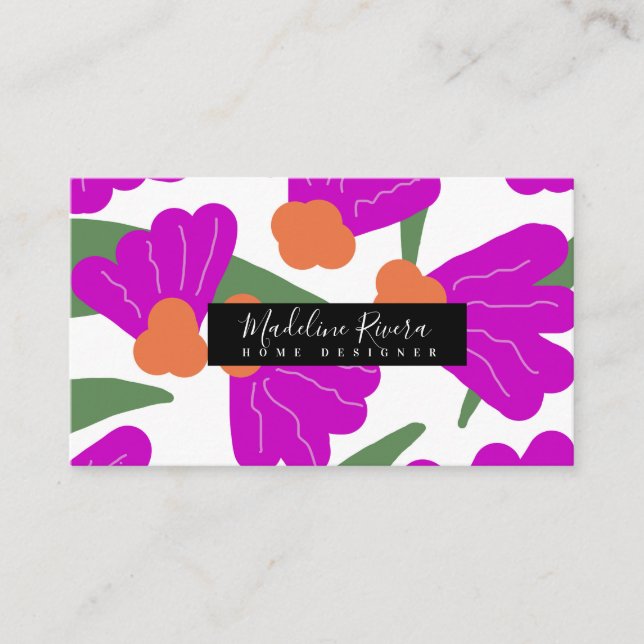 Tarjeta De Visita Magnífica negrita Floral Designer Business Card (Anverso)