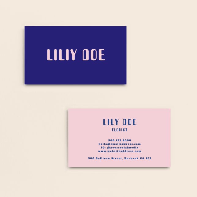 Tarjeta De Visita Magnífica tipografía rosa azul y Rubor (Subido por el creador)