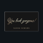 Tarjeta De Visita Magnífica y elegante belleza de guión dorado<br><div class="desc">Un elegante pero caprichoso ambiente de diseño con una imagen digital de la tipografía de Relieve metalizado dorado sobre fondo negro. Se recomienda utilizar el material de tarjeta premium cuando se solicita el diseño de color oscuro para asegurar una rica impresión nítida y protección contra los pequeños arañazos de superficie...</div>