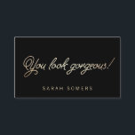Tarjeta De Visita Magnífica y elegante belleza de guión dorado<br><div class="desc">Un elegante pero caprichoso ambiente de diseño con una imagen digital de la tipografía de Relieve metalizado dorado sobre fondo negro. Se recomienda utilizar el material de tarjeta premium cuando se solicita el diseño de color oscuro para asegurar una rica impresión nítida y protección contra los pequeños arañazos de superficie...</div>