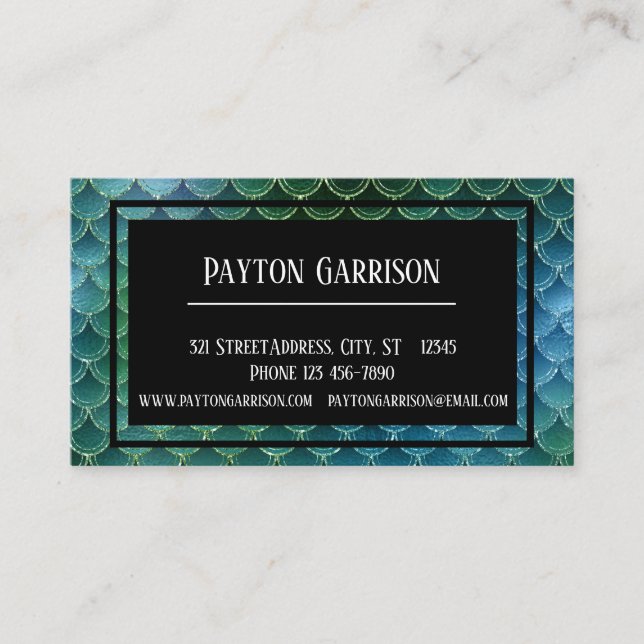 Tarjeta De Visita Magníficas escalas de sirenas verdes y doradas (Anverso)