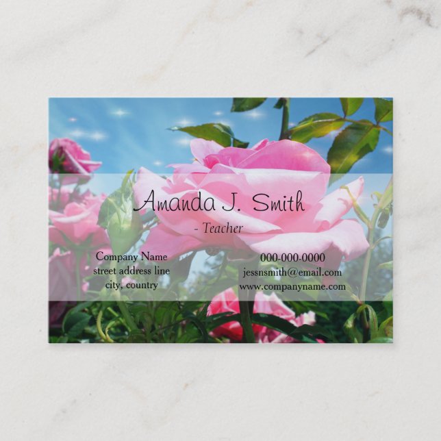 Tarjeta De Visita Magníficas flores rosadas en azul cielo profesiona (Anverso)