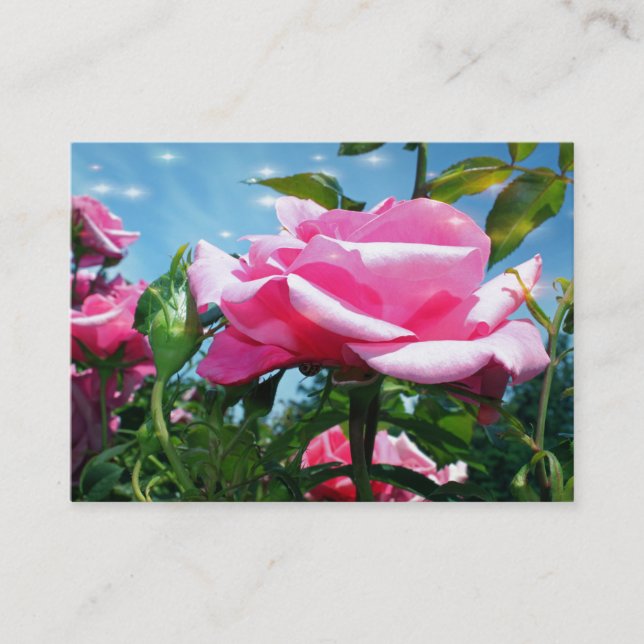 Tarjeta De Visita Magníficas flores rosadas en perfil de cielo azul (Anverso)