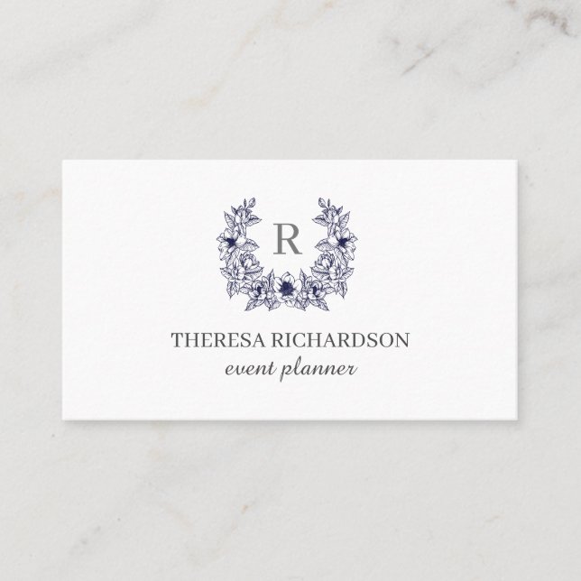 Tarjeta De Visita Magnolia azul blanca    Monogramprofesional (Anverso)