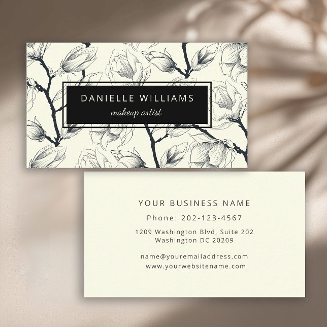 Tarjeta De Visita Magnolia Botánica Elegante en Blanco y Negro (Subido por el creador)