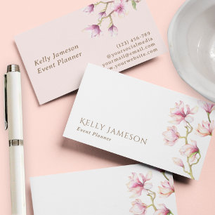 Tarjeta De Visita Magnolia   Floral Minimalista rosa y blanca de Rub