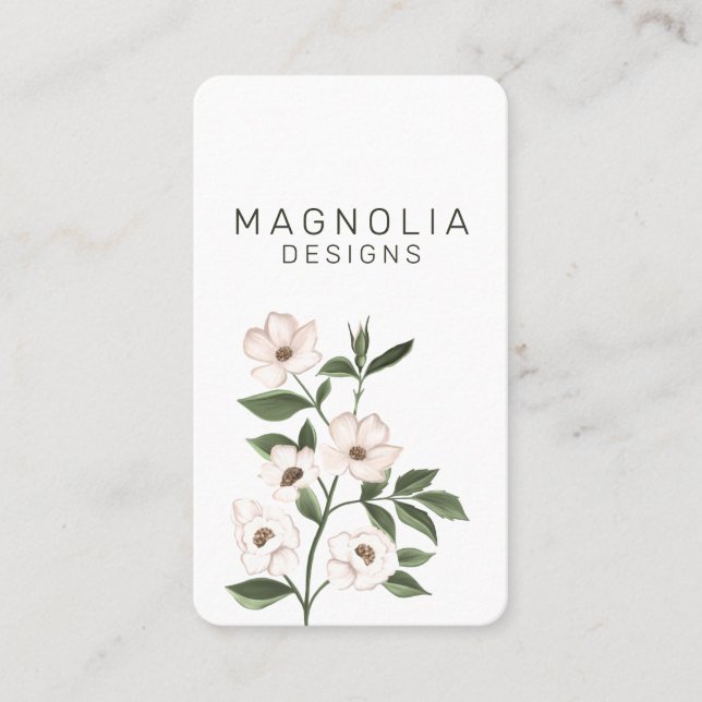 Tarjeta De Visita Magnolia Ilustracion de rama de flor blanca blanco (Anverso)