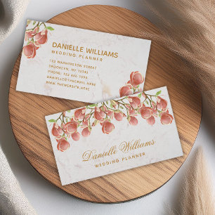 Tarjeta De Visita Magnolia Rosa Floral Mármol Blanco Escritura Dorad