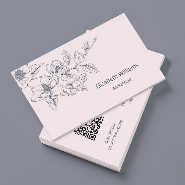 Tarjeta De Visita Magnolia rosa Rubor floral moderna | Código QR (Subido por el creador)